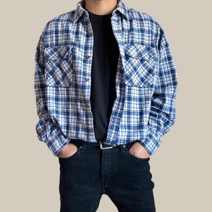 Faded Glory Blue Plaid Flannel Button Front Shirt